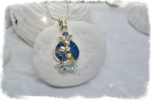 Boulder Opal and Topaz silver wired Pendant