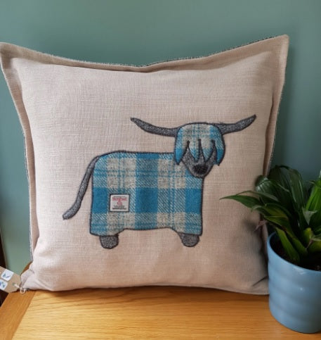 Harris Tweed Highland Cow Cushion
