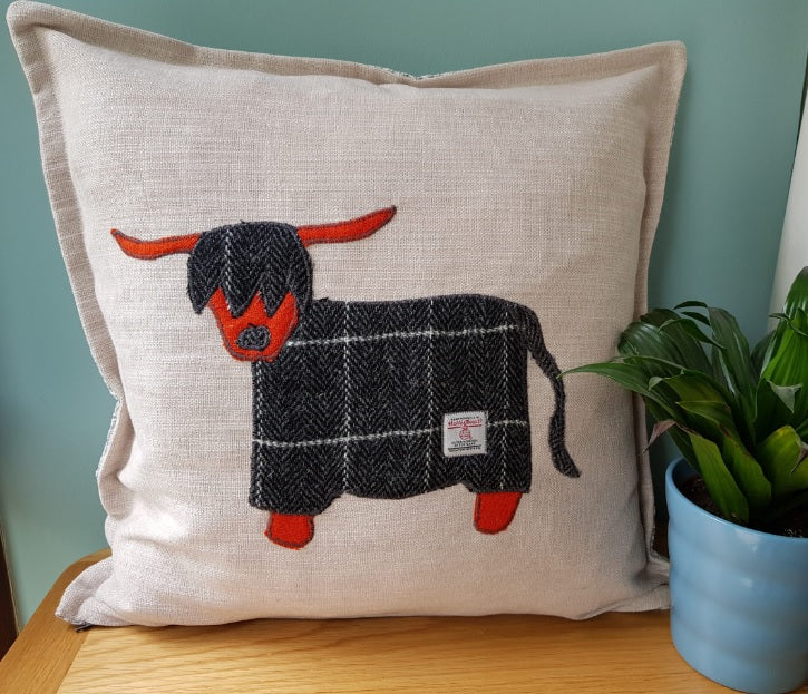 Harris Tweed Highland Cow Cushion