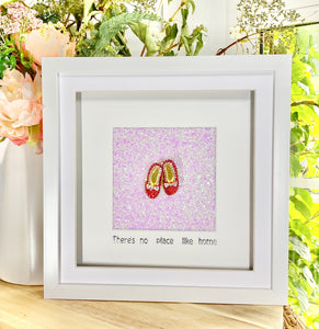 Crystal Ruby Slippers, Pink/White background sparkle